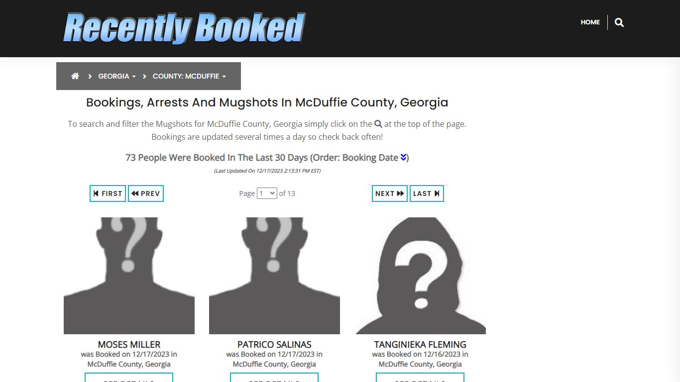 Bookings, Arrests and Mugshots in McDuffie County, Georgia